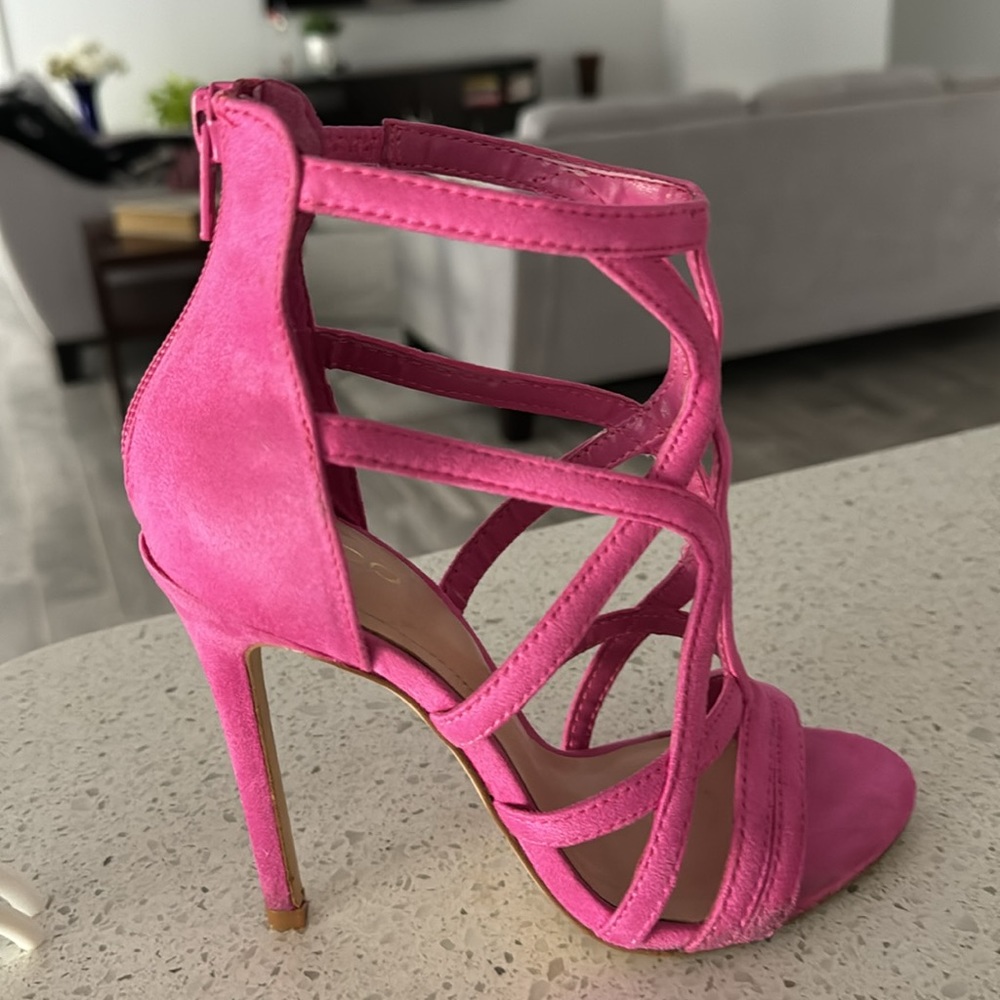 Aldo Pink Suede Cage Heels - Size 5